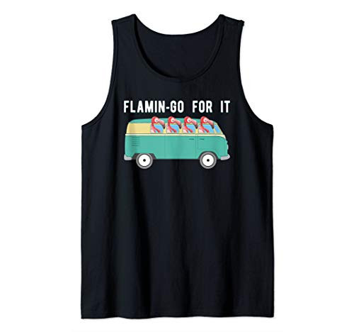 Retro Van Flamingo Groovy Bus Road Trip Pun Tank Top