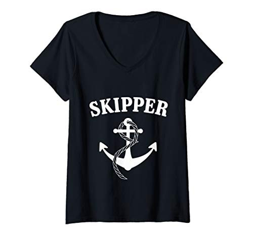 Womens Skipper of the Boat Boating Boater V-Neck T-Shirt