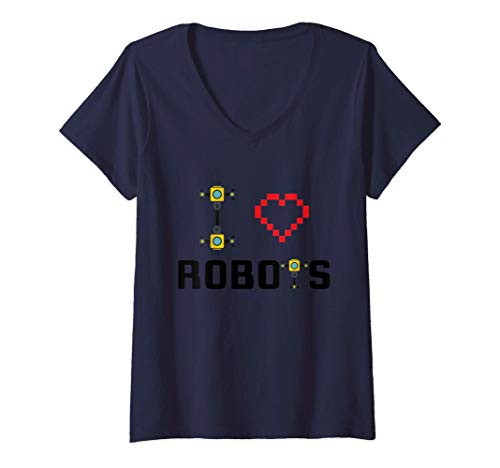Womens I Love Robot Robotics Digital Technology Funny Gift V-Neck T-Shirt