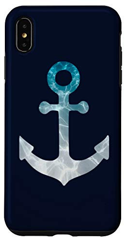 iPhone XS Max nautical ship boat white teal anchor design dark navy blue Case