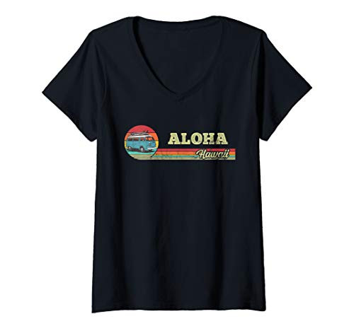 Womens Aloha Hawaii Surf - Retro Surf Van Vintage Hawaiian V-Neck T-Shirt