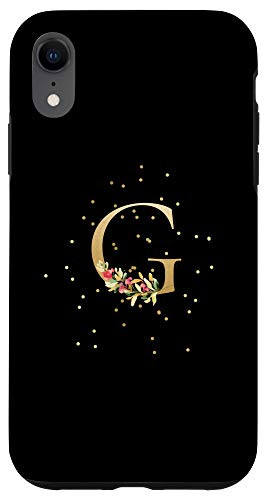 iPhone XR Modern Monogram Initial Letter G Floral Pattern Design Case