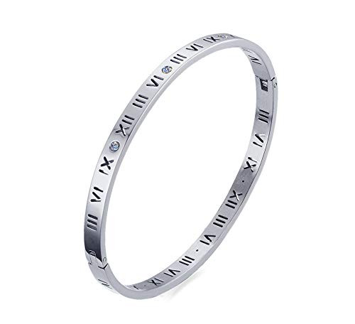 VNOX Stainless Steel Roman Numeral Cuff Bangle Bracelet for Women Grils 7-5 Inches Silver
