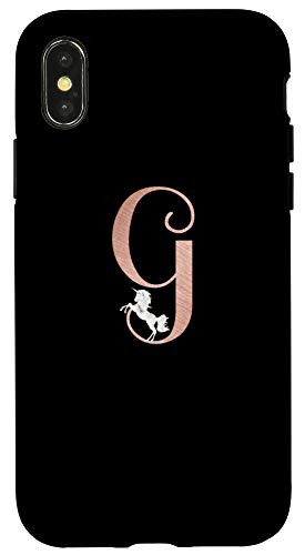 iPhone X-XS Letter G rose pink  white unicorn phone case  initial G Case