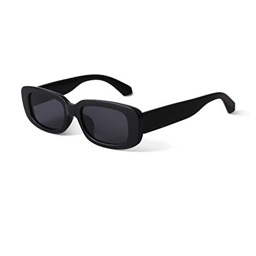 SORVINO Rectangle Sunglasses for Women Men 90s Vintage Retro Sunglasses Square Frame Black Frame-Grey Lens