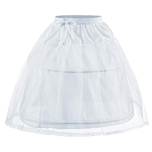 Abaowedding Flower Girls Petticoat with 2 Hoops Full Slip Elastic Childs Crinoline Underskirt Length 19-5 White