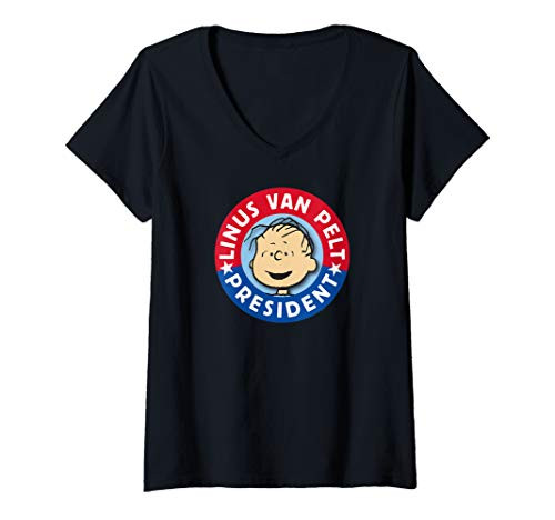 Womens Peanuts Linus Van Pelt for President V-Neck T-Shirt