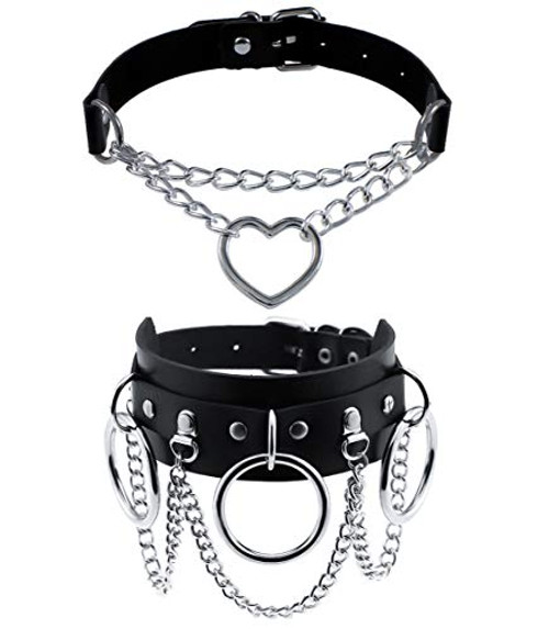 MJartoria Gothic Jewelry-PU Leather Choker Necklace for Women-O-Ring Heart Punk Rock Adjustable Black Collar Choker Cosplayer 2PCS MJartoria Gothic Jewelry-PU Leather Choker Necklace for Women-O-Ring Heart Punk Rock Adjustable Black Collar Choker Cosplayer 2PCS