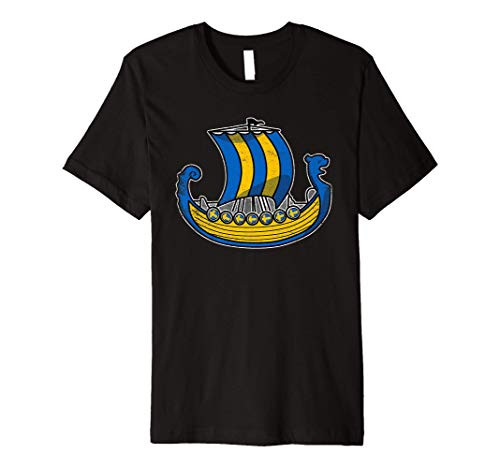 Sweden Viking Ship Swedish Flag Dragon Boat Distressed Premium T-Shirt