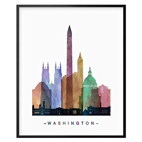 Washington Skyline  Washington Wall Art  Washington DC Art Print  Watercolor Cityscape Print  Building Wall Decor  8x10 Inch Unframed