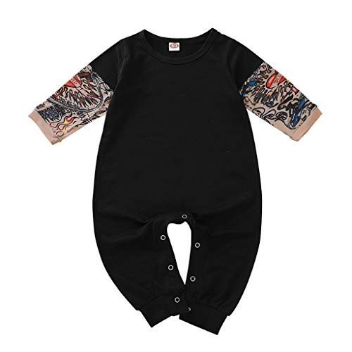 GRNSHTS Toddler Baby Boys Girls Tattoo Sleeve Romper Bodysuit One Piece Jumpsuit Clothes -Black Jumpsuit  9-12 Months-