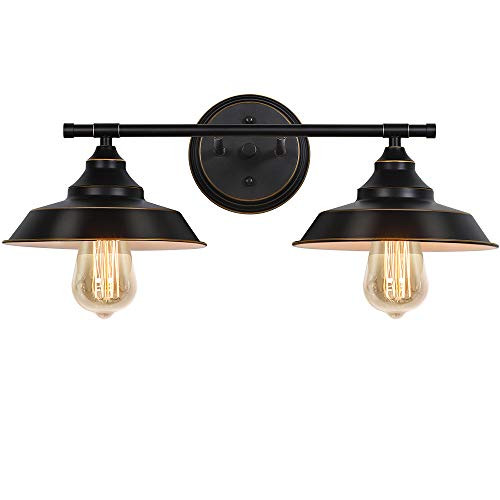 Bathroom Vanity Light  2 Light Wall Sconce Fixture with Black Lampshades  Vintage Edison Wall Lamp Lighting for Bathroom Bedroom Farmhouse Living Room