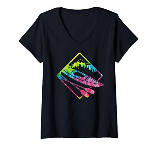 Womens Tie Dye Kayak Canoe Boat V-Neck T-Shirt