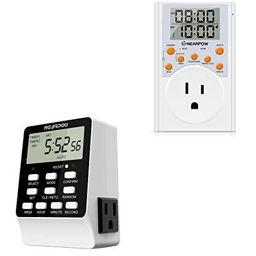 NEARPOW Outlet Timer  Dual Digital Light Timer with 2 Independently-Controlled Outlets  Timed Programs  24-Hour and 7-Day Programmable Indoor Heavy Du