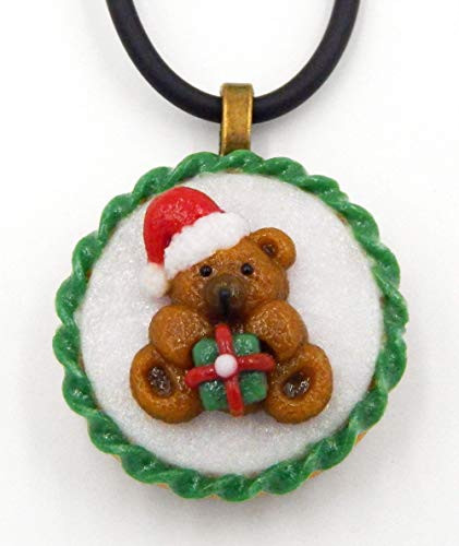 Glass Christmas Teddy Bear Tea Cookie Mini Ornament or Pendant