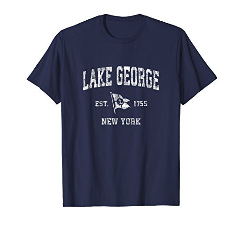 Lake George New York NY Vintage Boat Anchor Flag Design Tee