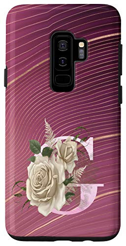 Galaxy S9- Maroon floral Initial Letter G monogram beige roses Case