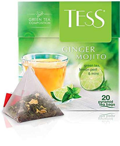 [2 PACK] Green tea TESS Ginger mojito lemon peel and mint Beverages Grocery Gourmet Food [20 pyramids of tea bags in 1 PACK]