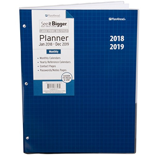 PlanAhead See It Bigger 2 Year Monthly Planner, 2018-2019, Assorted Colors, Large Print