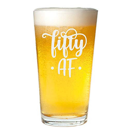 Veracco Fifty AF 50 Years Beer Glass Pint 50th BirthdayGift For Him Her Fifty and Fabulous -Clear  Glass-