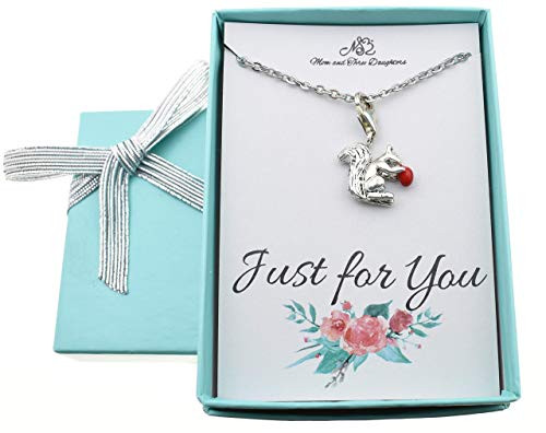 Squirrel Womens Necklace in Silver Pewter - Handcrafted 16 Stainless Steel Cable Chain with a Lobster Claw Clasp and Two Inch Extender - Perfect Gif