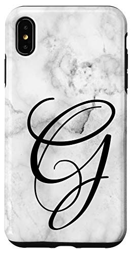 iPhone XS Max First Last Name Initial Letter G on White Black Design Case