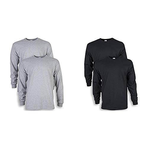 Gildan Mens Ultra Cotton Adult Long Sleeve T-Shirt  2-Pack  Sport Grey  X-Large and Gildan Mens Ultra Cotton Adult Long Sleeve T-Shirt  2-Pack  Black