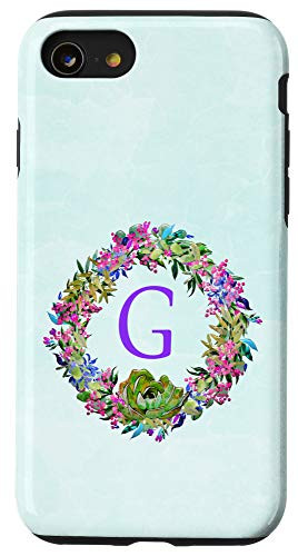iPhone SE -2020- - 7 - 8 Mint Pink Cactus Phone Case Initial G Floral Cactus Green Case