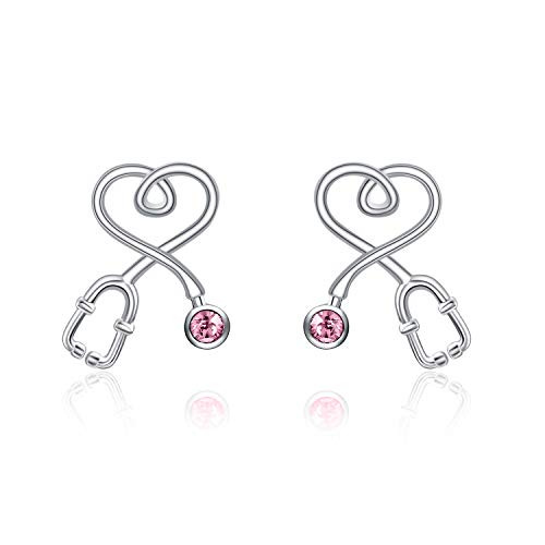 Nurse Earrings Heart Studs Sterling Silver Stethoscope Earrings Simulated Birthstone Crystals Fine Jewelry Gifts for Nurse Doctor RN Medical Student Nurse Earrings Heart Studs Sterling Silver Stethoscope Earrings Simulated Birthstone Crystals Fine Jewelry Gifts for Nurse Doctor RN Medical Student