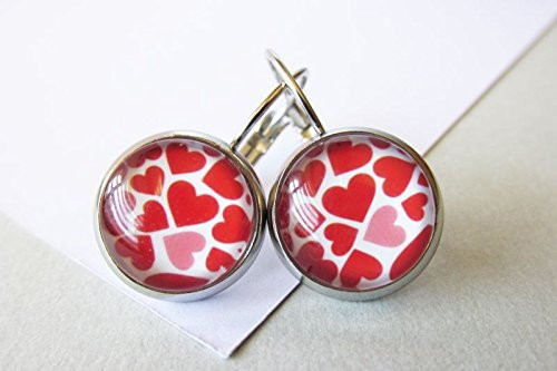 Small Modern Red Love Heart Glass Dome Stainless Steel Lever Back Drop Earrings for Women Small Modern Red Love Heart Glass Dome Stainless Steel Lever Back Drop Earrings for Women