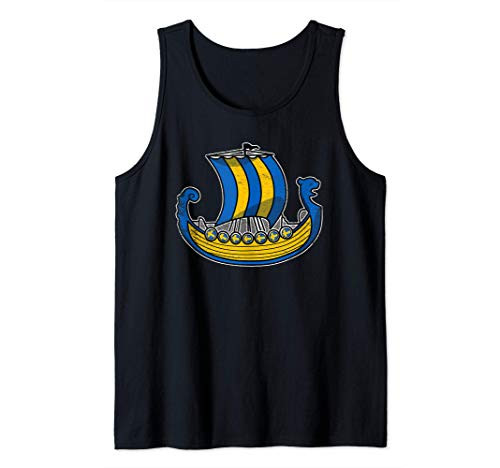 Sweden Viking Ship Swedish Flag Dragon Boat Distressed Tank Top