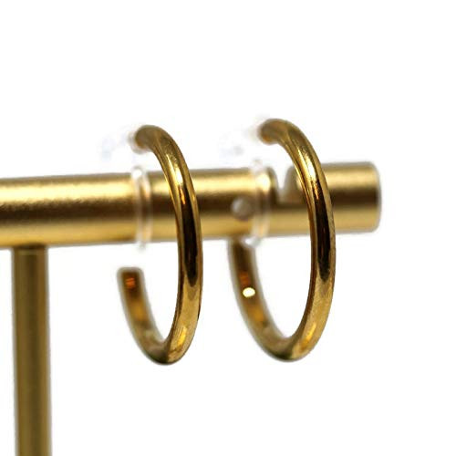 Open Hoop Invisible Clip On Earrings for Non-Pierced Ears Gold-Tone 20mm Open Hoop Invisible Clip On Earrings for Non-Pierced Ears Gold-Tone 20mm