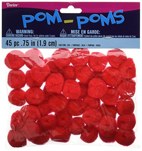 Darice 10176-30 Pom Poms .75" 45/Pkg-Red