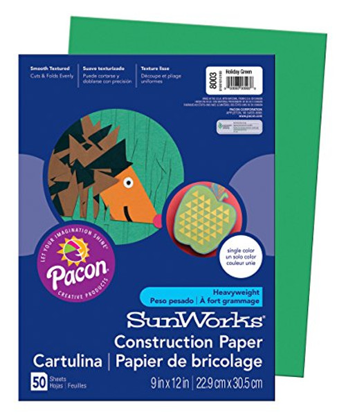 SunWorks Construction Paper, Holiday Green,  9" x 12", 50 Sheets