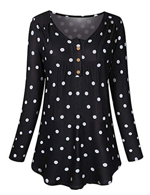 Womens Long Sleeve V Neck Henley Blouse Loose Fit Casual Pleated Buttons up Tunic Tops Basic Shirt-Black Womens Long Sleeve V Neck Henley Blouse Loose Fit Casual Pleated Buttons up Tunic Tops Basic Shirt-Black