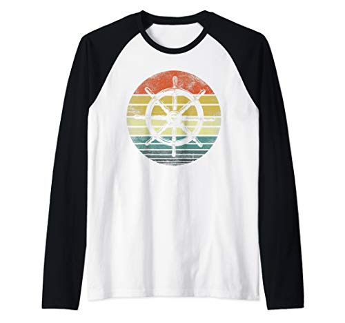 Captain Boat Owners Gifts Funny Retro Ship Wheel Sailing Raglan Baseball Tee
