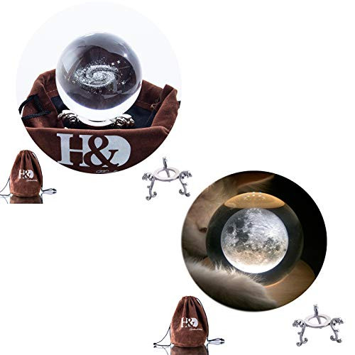 HandD HYALINE and DORA 3D Laser Crystal Glass Ball with Metal Stand Home Decoration Paperweight Galaxy and Moon Pattern HandD HYALINE and DORA 3D Laser Crystal Glass Ball with Metal Stand Home Decoration Paperweight Galaxy and Moon Pattern