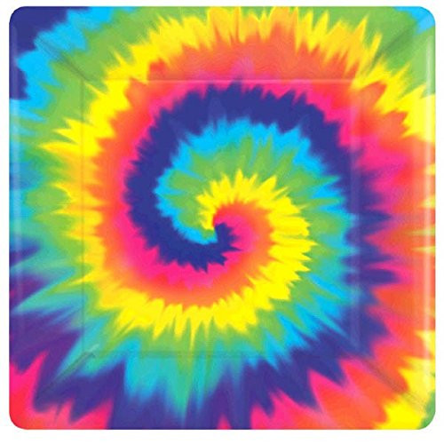 Amscan 541152 Feeling Groovy 60's Theme Party Square Dessert Plates Tableware (8 Pack), Multi Color; 7"