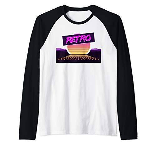 Retro 80s Digital Vaporwave - Synthwave Outrun Sunset Grid Raglan Baseball Tee