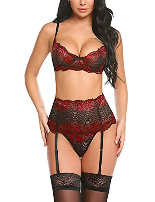 Avidlove Sexy Lingerie Set for Women Lace Bralette Panty Set Sexy Babydoll Red