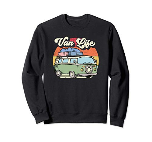 Van Life  Retro 70s Style Sunset Vintage Camper Van Sweatshirt