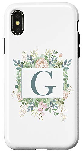 iPhone X-XS Letter G Monogram Initial G Floral Leaves Personalized Gift Case
