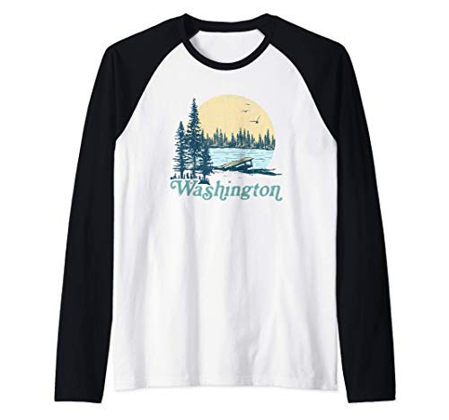 Vintage Washington Dock By A Lake In The Woods Raglan Baseball Tee