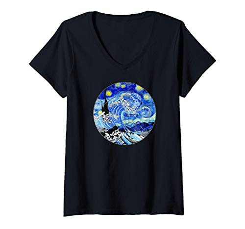Womens Great Starry Night Wave Famous Art Van Gogh Stylish Design V-Neck T-Shirt Womens Great Starry Night Wave Famous Art Van Gogh Stylish Design V-Neck T-Shirt