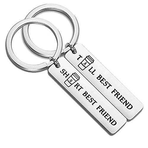 FEELMEM Best Friend Gift Short and Tall Best Friends Matching Keychain BFF Friendship Jewelry Gift -silver-