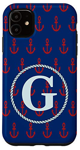 iPhone 11 Name Initial Letter G Monogram Red Anchor Graphic Pattern Case
