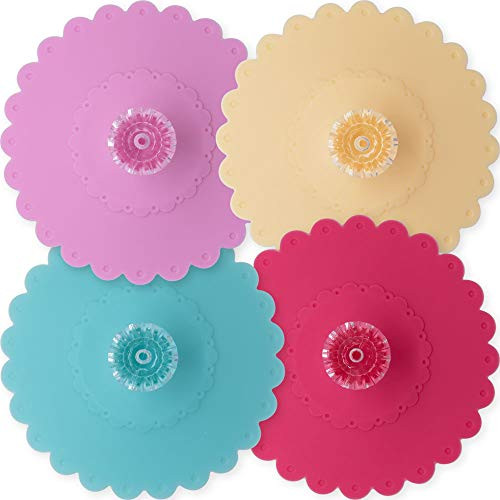 QA 4 PCS Silicone Cup Lids Createive Diamond Flexible Mug Cover Reusable Tea Coffee Cup Cover Anti Dust Airtight Seal Silicone Drink Hot Cup Lids Dust