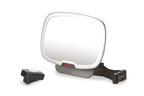Diono Easy View Plus, Adjustable Back Seat Mirror with Remote-Controlled LED Light, Black and Silver