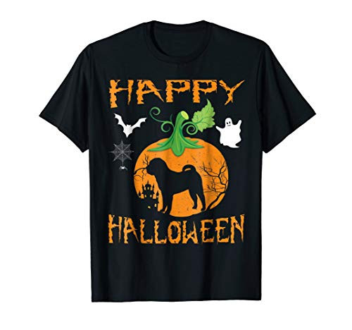CHINESE SHAR PEI Dog In Pumpkin Happy Halloween Tshirt