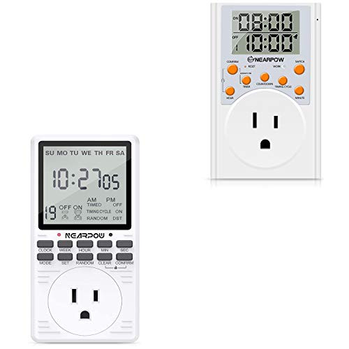NEARPOW Outlet Timer  Multifunctional Programmable Timer with Countdown and Infinite Short Cycle  3 or 19 ON-Off Programs  7-Day Digital Timers for El